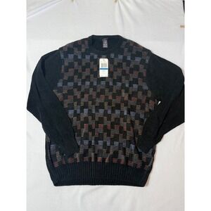 Dockers Mens XL Chenille Sweater Black Geometric Textured Crewneck 85522C NWT